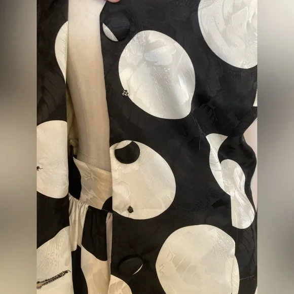 Flora Kung Large Polka Dot Black and White 2pc Peplum Floral Midi Ensemble Retro - Picture 6 of 16